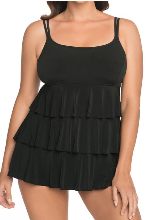 Shirring Chic Triple Tier Plus Size Long Torso Swimdress