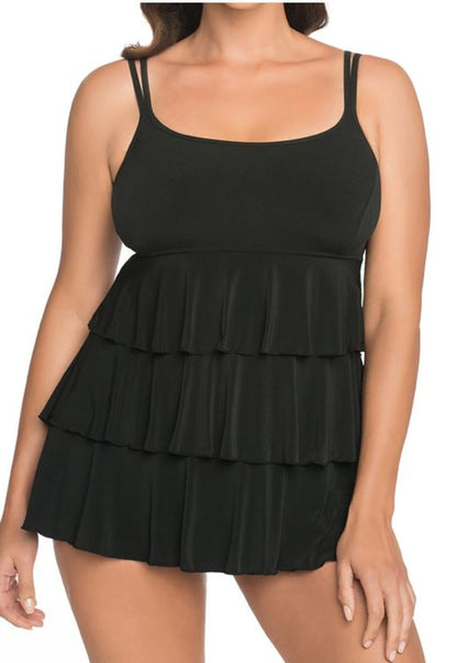 Shirring Chic Triple Tier Plus Size Long Torso Swimdress