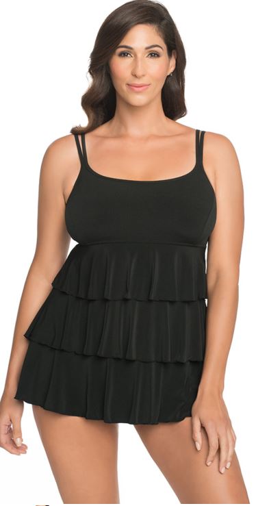 Shirring Chic Triple Tier Plus Size Long Torso Swimdress
