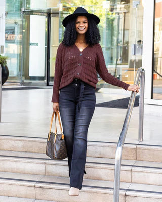 Skip Stitched Cabled Button Sweater SALE