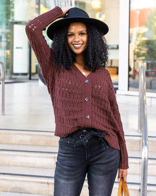 Skip Stitched Cabled Button Sweater SALE