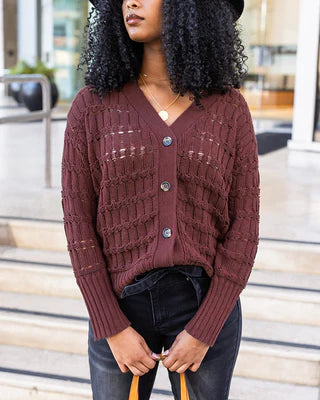 Skip Stitched Cabled Button Sweater SALE