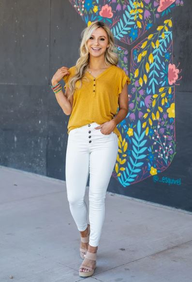 Soft White Button Fly Ankle Length Jeggings