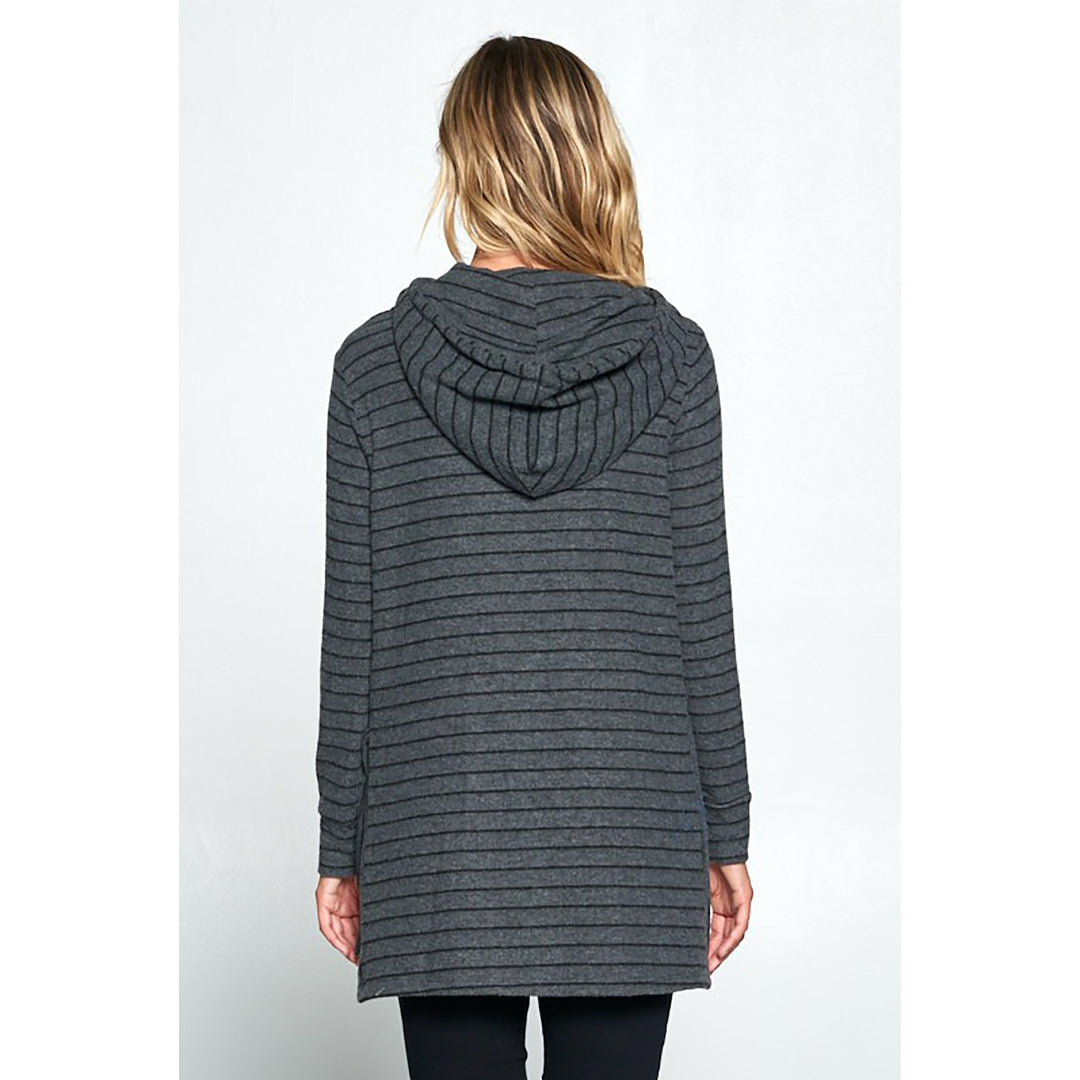 Striped Long Sleeve Tunic Hoodie with Side Slits