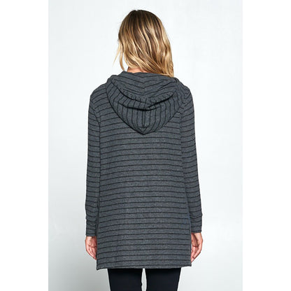 Striped Long Sleeve Tunic Hoodie with Side Slits