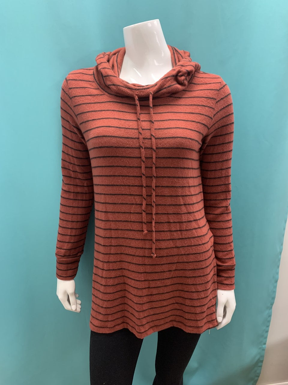 Striped Long Sleeve Tunic Hoodie with Side Slits