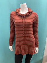 Load image into Gallery viewer, Striped Long Sleeve Tunic Hoodie with Side Slits
